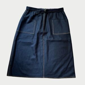 Vintage Simpsons 100% Wool Midi Skirt Faux Denim Dark Navy